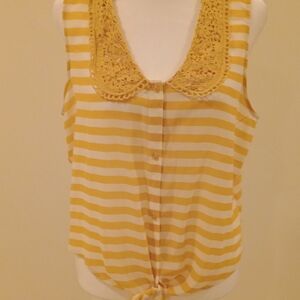 American Rag Yellow Striped Blouse with Lace Detail